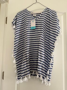 SnapperRock girls blue and White Stripe V-Neck Swimsuit Cover-Up 10-12 years new